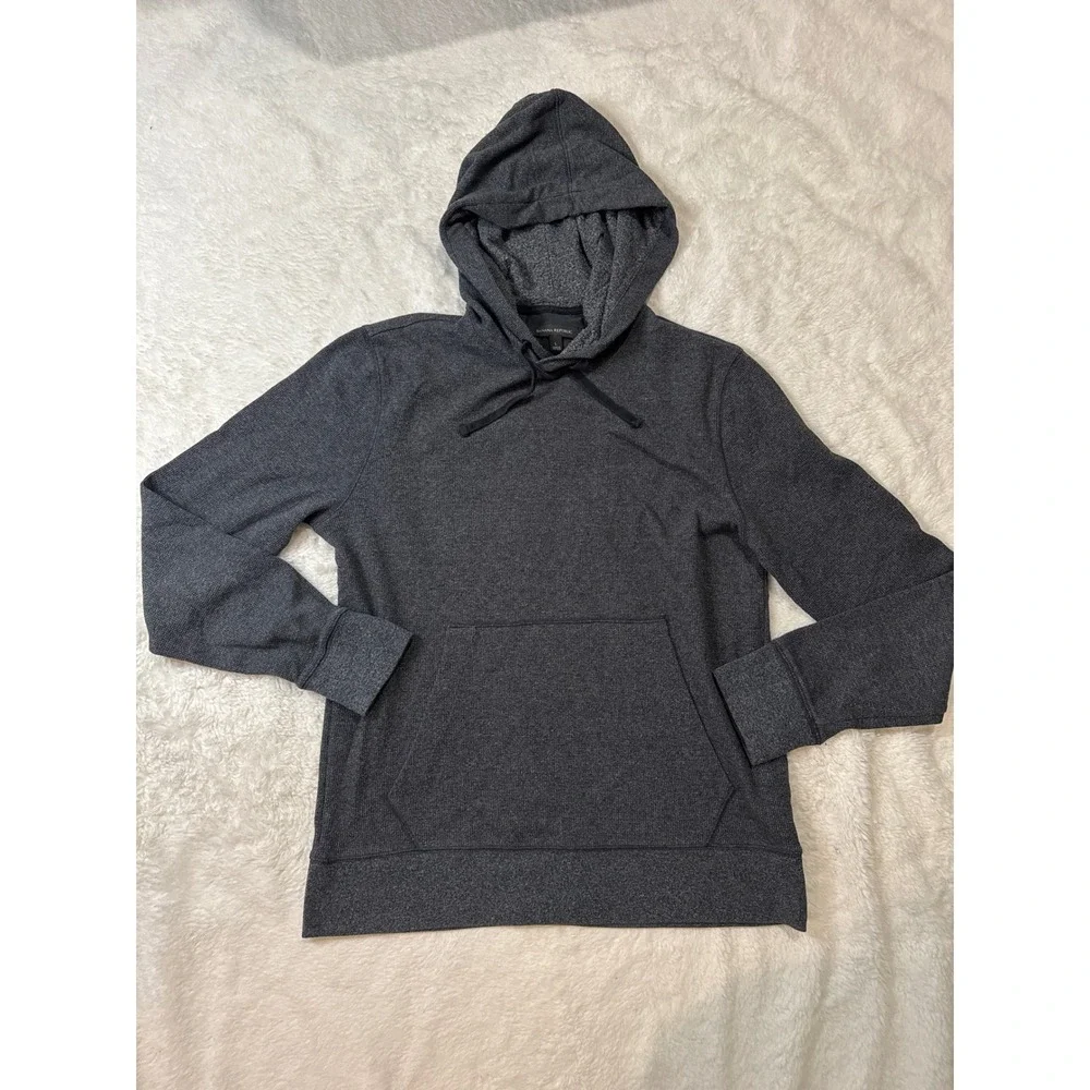 Banana Republic Hoodie Mens L Gray Excellent Marl Pullover Kangaroo Pocket